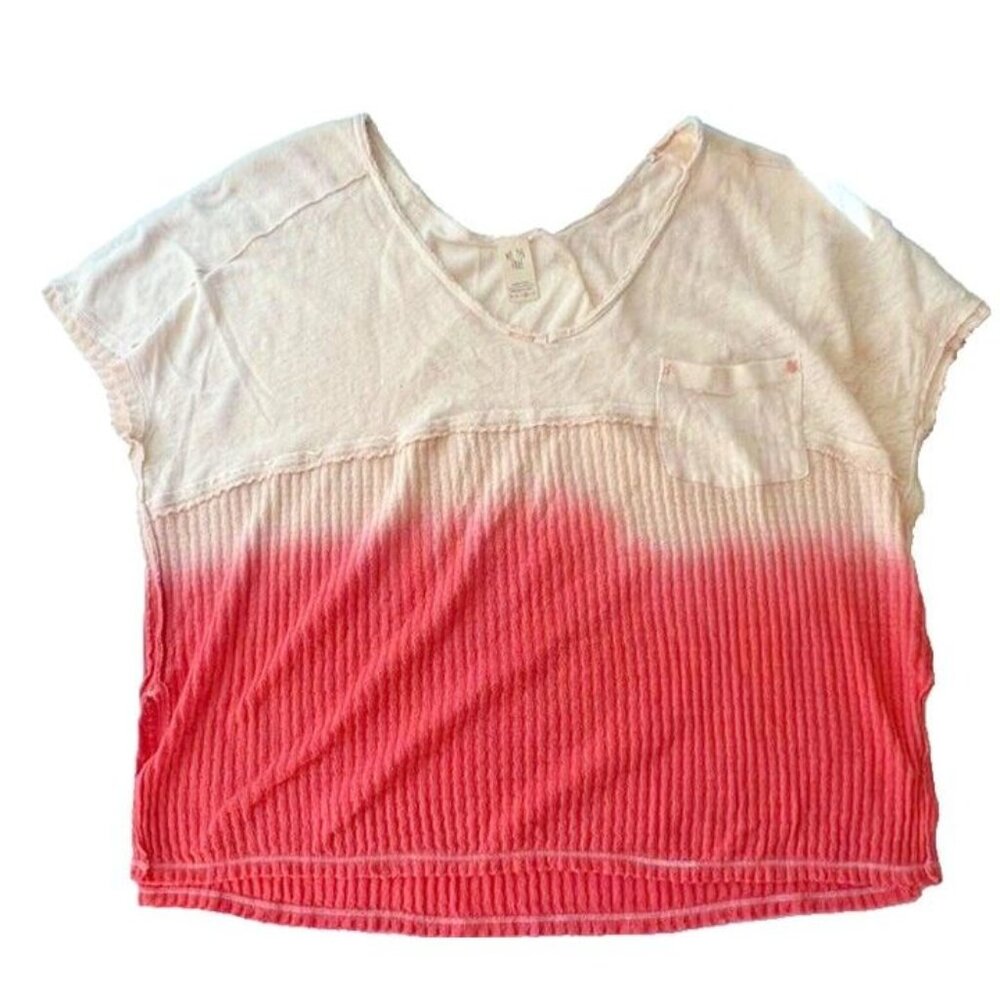 WE THE FREE PEOPLE Woman Med Retro Pink White Ombre Oversized Waffle Knit Tee
